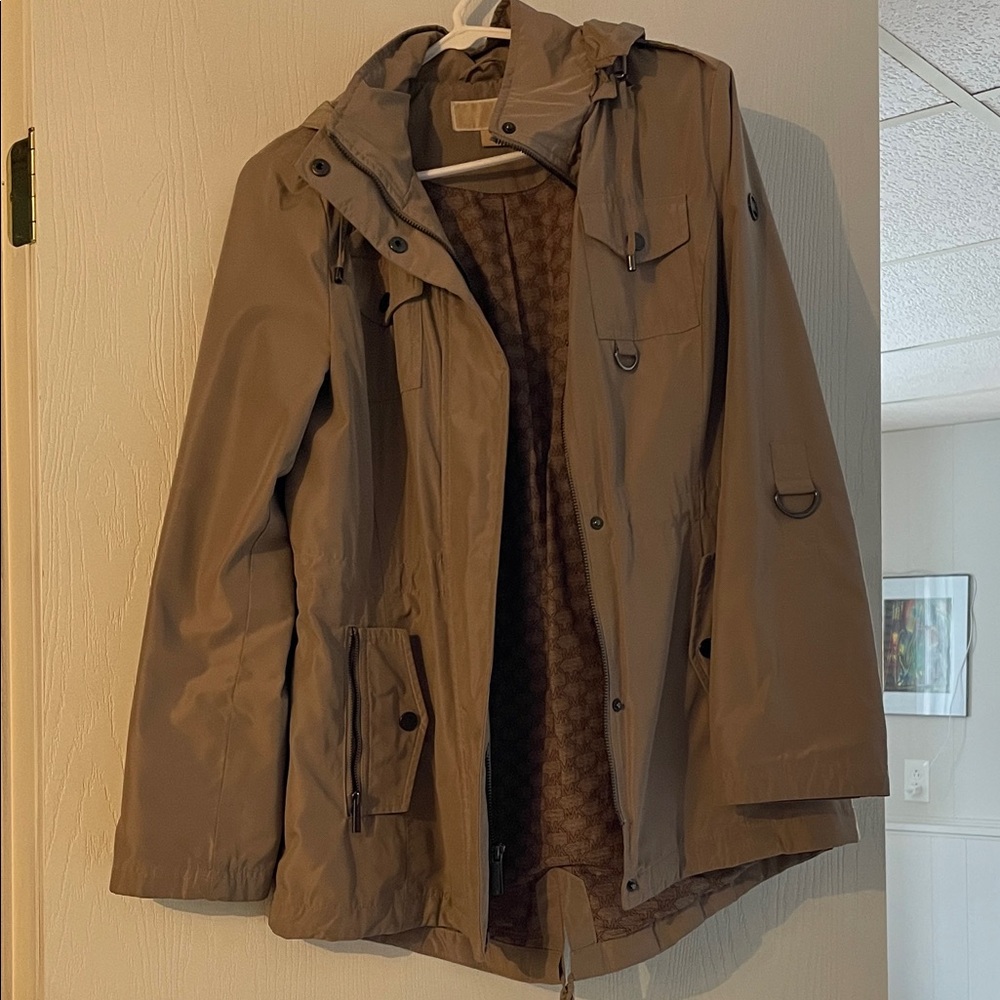 Michael Kors Tan Hooded Rain Jacket